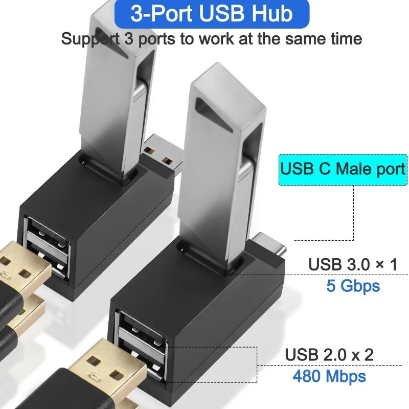 Mini Portable USB 3.0 Hub 3-Port Direct Plug-in Splitter Expansion Docking Station for Laptop Desktop PC USB 2.0/3.0