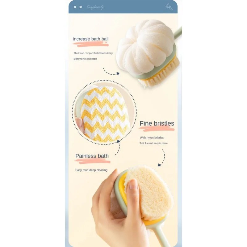 Silicone Long Handle Shower Brush with Soft Mesh Sponge Exfoliating Brush Body Scrub Back Massage Brush Bathroom Bathing Tool