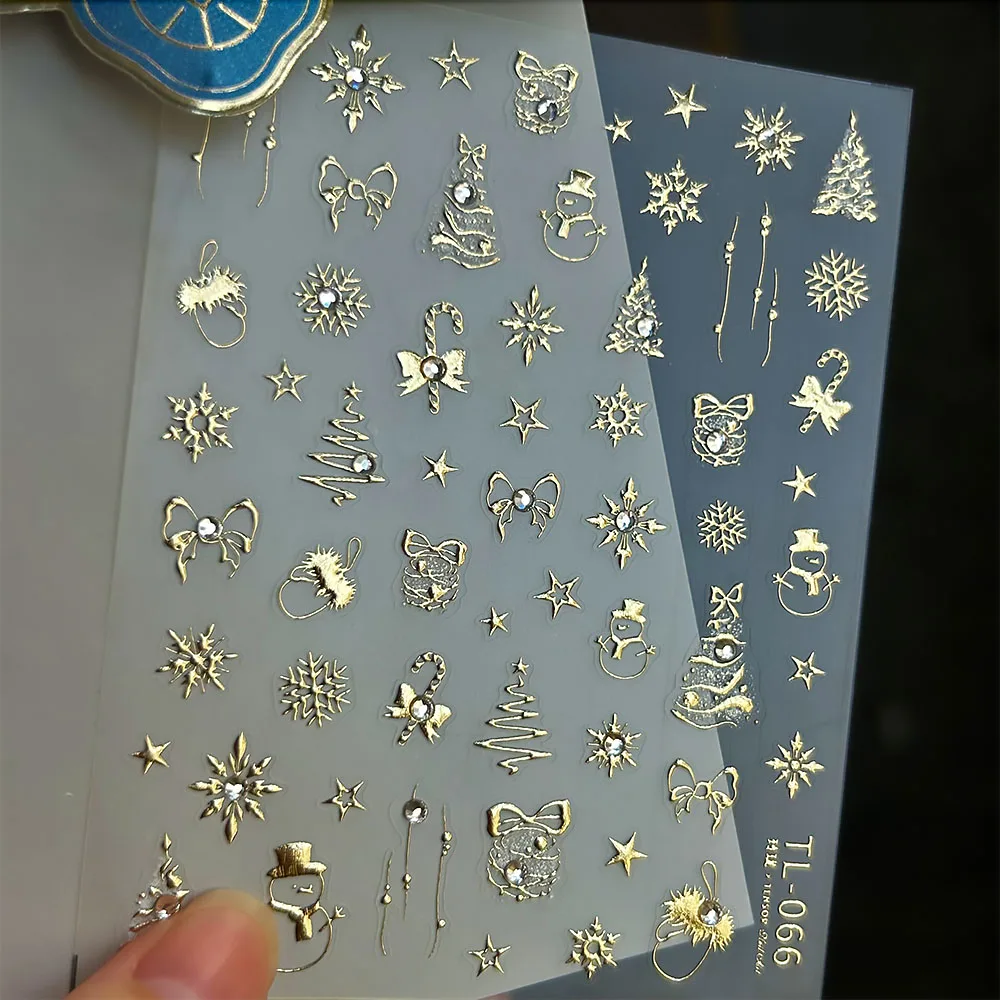 1 pièces strass doré flocon de neige nœud papillon étoile ongles décalcomanies doré arbre de noël Nail Art autocollants belle wapiti manucure curseurs