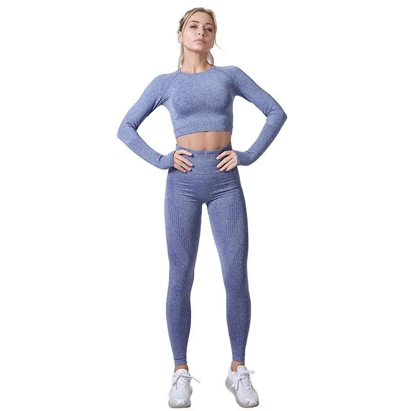 Nuovo 2022 Seamless Women Yoga Set Workout Sportswear Gym Fitness manica lunga Crop Top Leggings a vita alta sport Suits1/2/3/5 pz