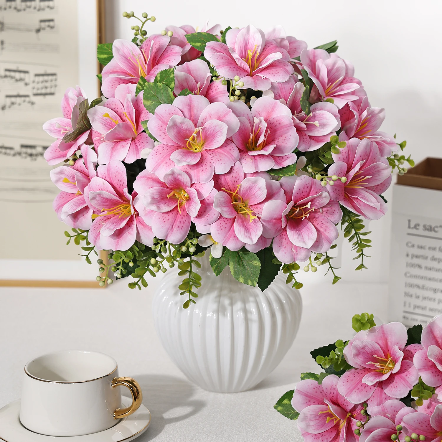 Künstliche Blumen Azalee Hochzeitskranz Heim Schlafzimmer Tischdekoration Brautstrauß Garten Kunstvase Brett Outdoor Garten DIY Geschenke – Detail 3