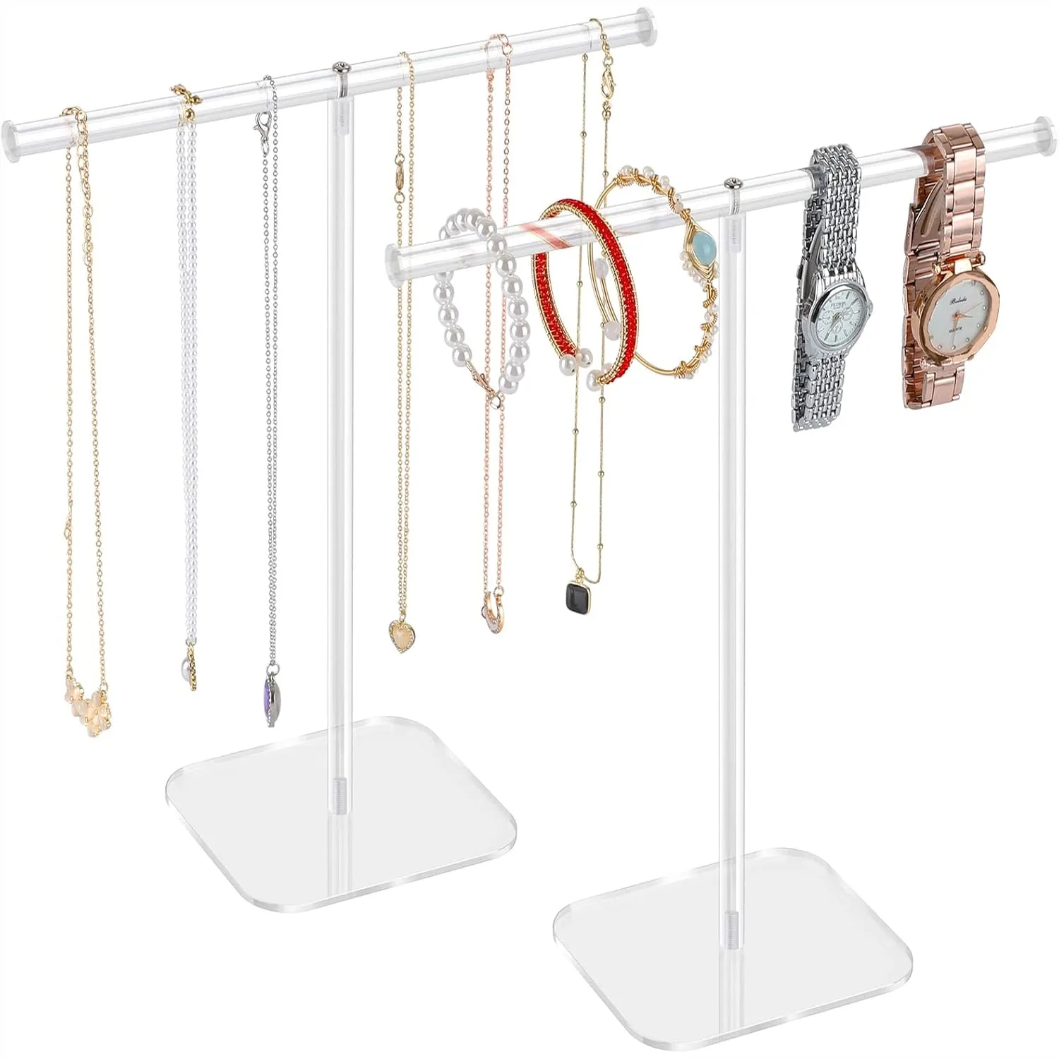 Acrylic Jewelry Stand with 2 Towers, Clear Necklace Holder Organizer for Bracelets, Rings, Earrings and Watches