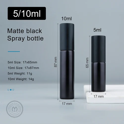 Imagen 2 del producto 50/100 Uds 5ml 10ml botella de spray negra mate atomizador botellas de muestra de Perfume vacías logotipo personalizado pagar Extra