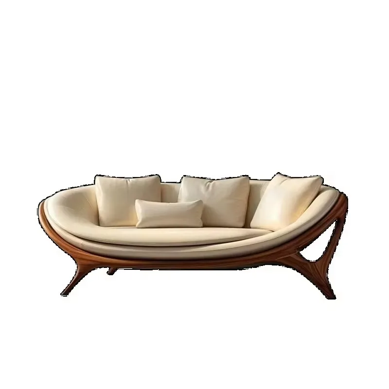 New Chinese-style solid wood sofa, living room villa simple modern size apartment leather recliner