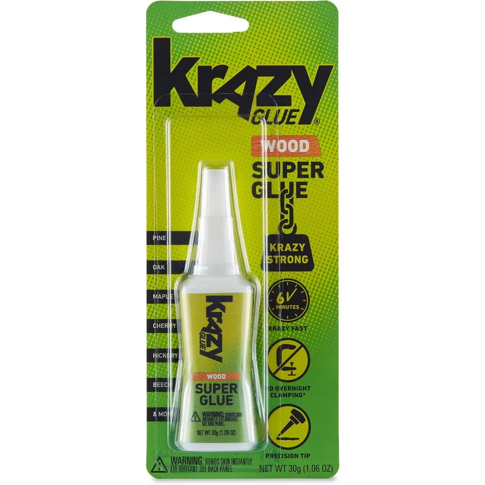 Fast-Dry Wood Superglue, 30g, Strong Adhesive with Precision Tip for Pine, Oak, Maple & More, No Clamp Needed