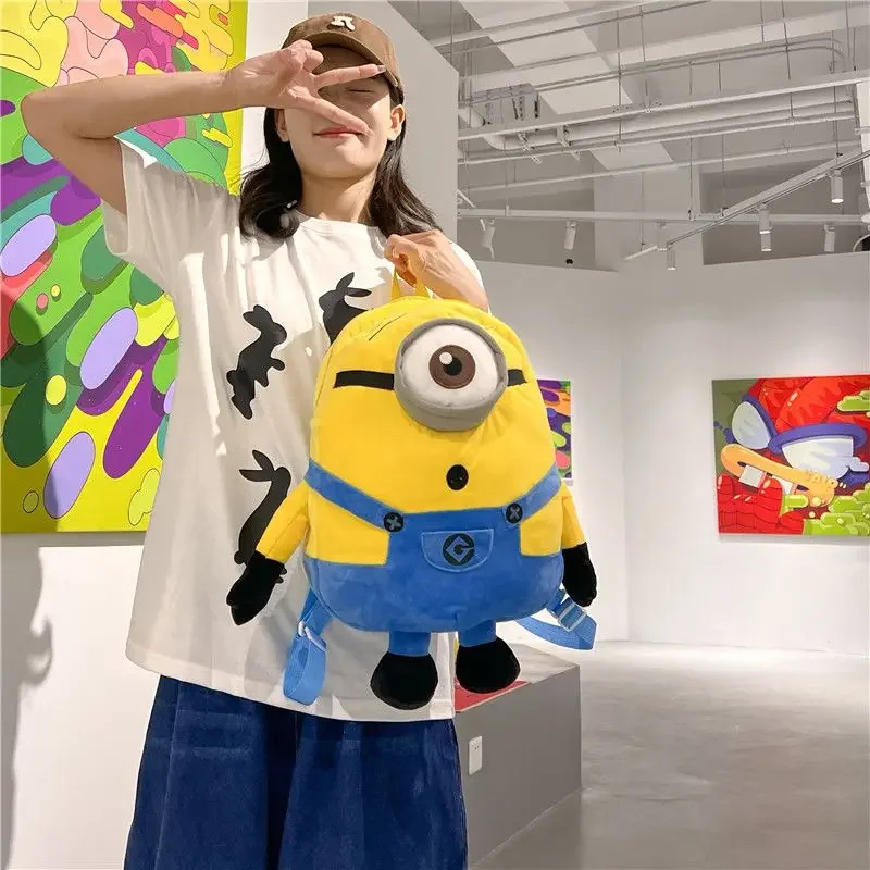 Minion Cartoon Plush SchoolBags Bob Stuart Kevin Kawaii Plush Bag Large Capacity Plush Backpack Handbags Satchel Gifts For Kids