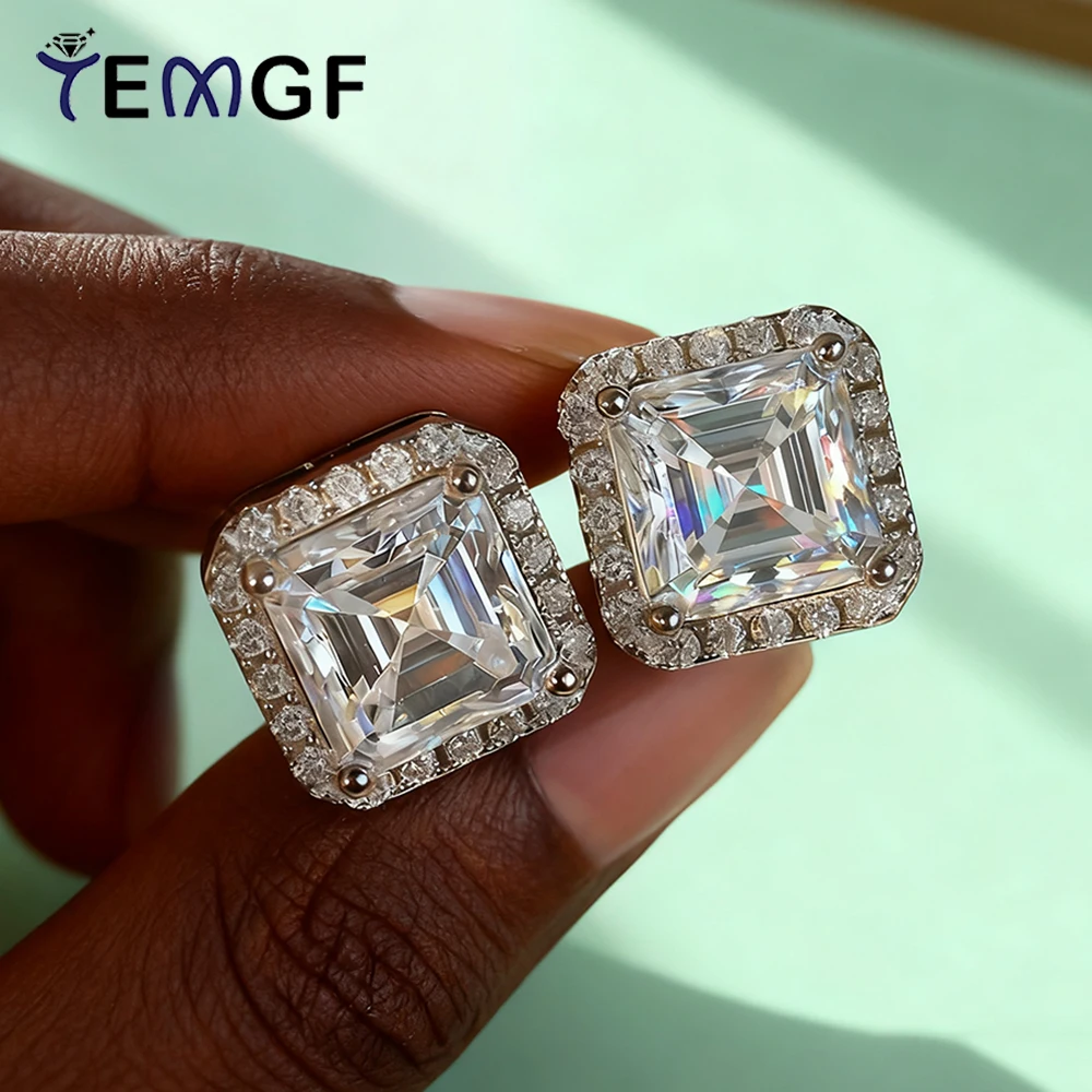 

TEMGF Full Zircon/Moissanite Shiny Studs Earrings for Women S925 Sterling Silver Non-allergenic Ear Jewelry 7mm Asscher Cutting