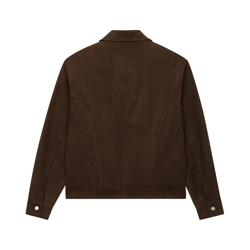 Men Business Suede Leather Jacket Classic Collared Zipper Front Casual Bomber Coat Long Sleeve Outerwear Harrington Jackets