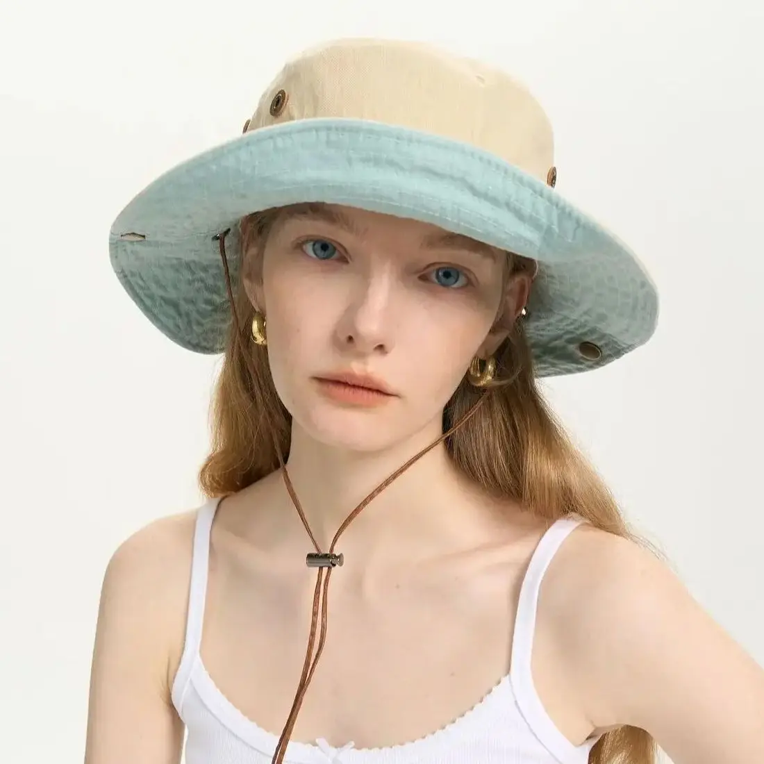 Outdoor Vintage Two-Tone Washed Denim Cotton Fisherman's Hat Travel Hat Sun Protection Breathable Hiking