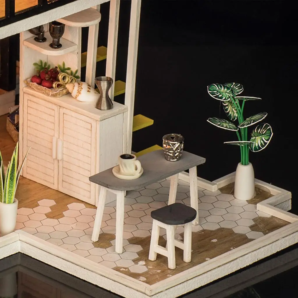 1/20 خشبية مصغرة LED ضوء دمية الأثاث لتقوم بها بنفسك مجموعة ألغاز #6