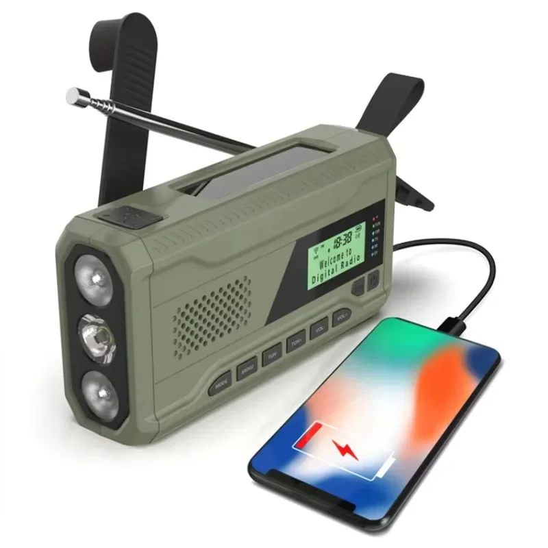 

Solar emergency weather radio hand crank emergency cell phone charger survival