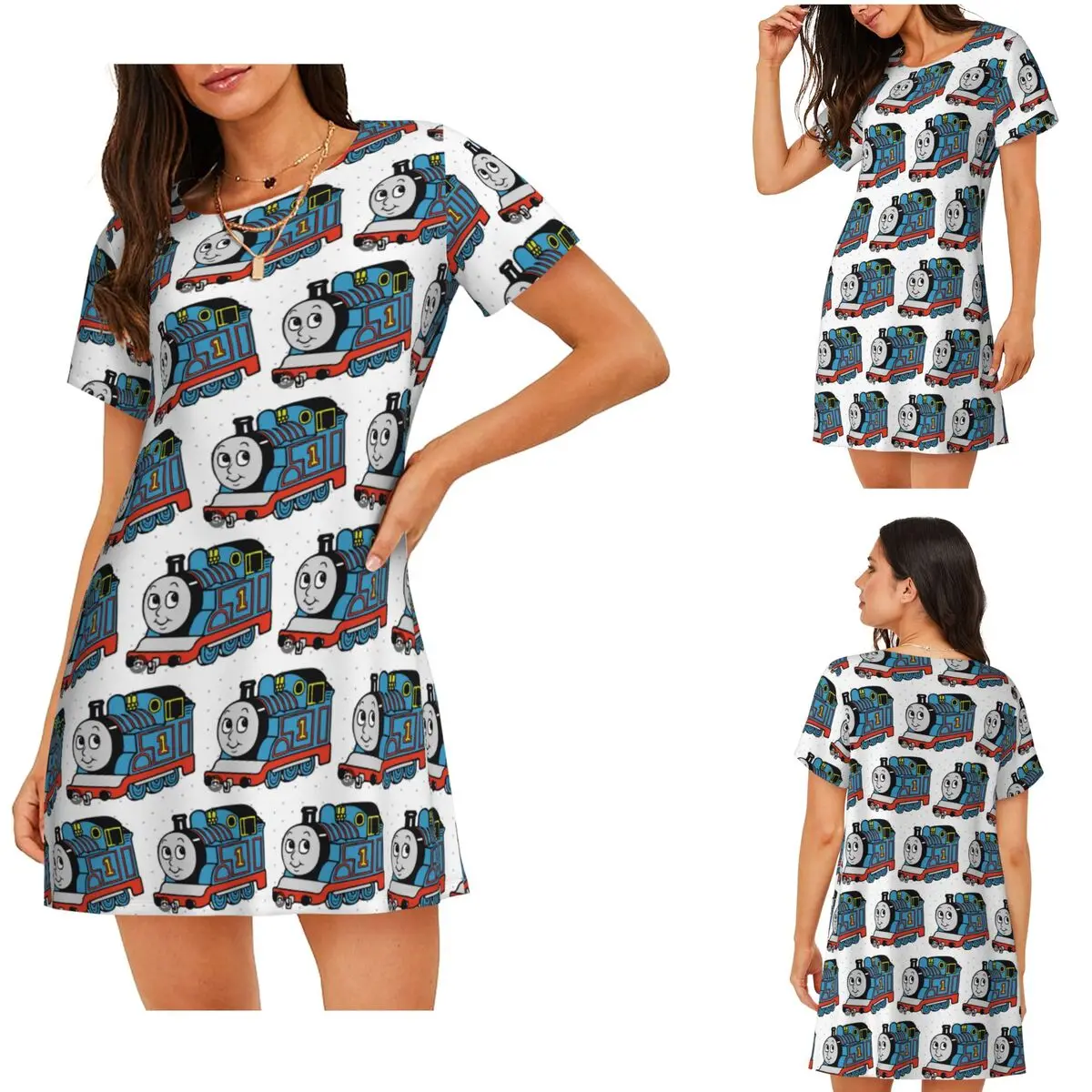 Custom Thomas The Train Short Sleeves Nightdress For Sleeping Sleepshirts Women Short Sleeve Nightgowns Soft Pajama Dress