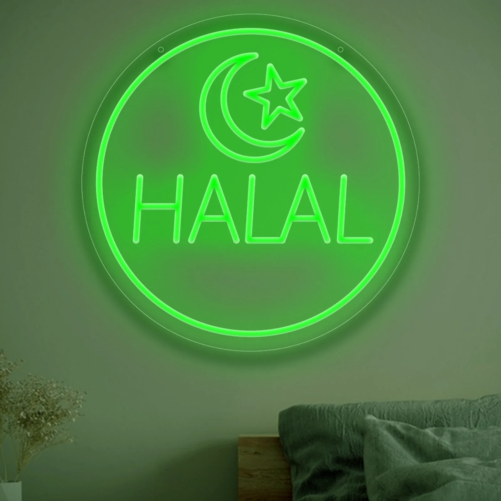 

Moon Star HALAL LED Neon Sign Rotundity Neon Light Sign USB Dimmable for Bedroom Muslim Home Mosque Ramadan Decor Islamic Gift