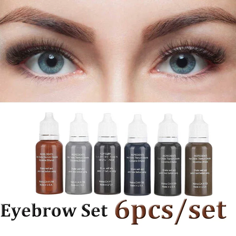 6pcs 15ml Natural Eyebrow Dye Plant Tattoo Ink Microblading Pigments Permanent Makeup Color for Tattoos Eyebrow Lips Body Art