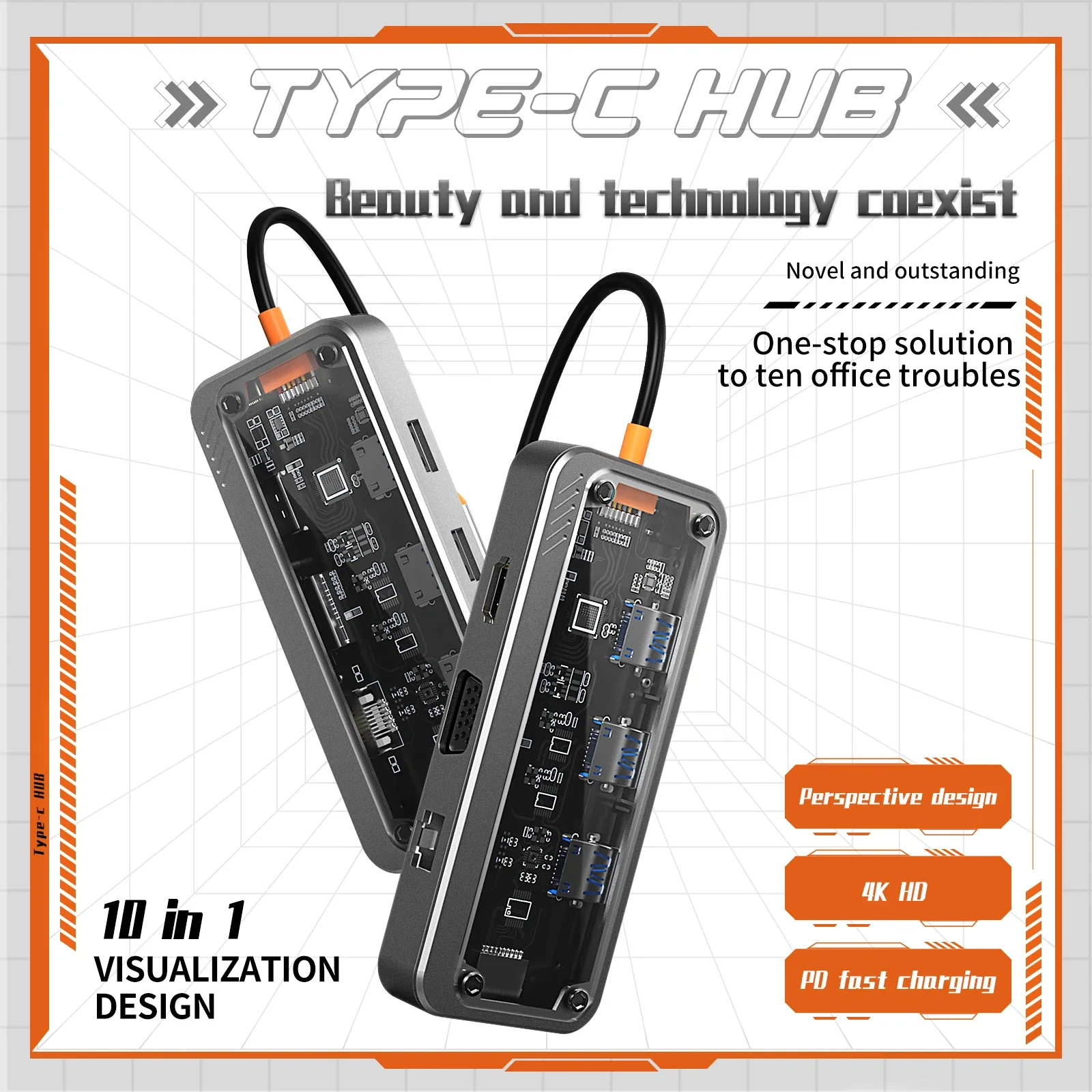 Basix 10 w 1 USB C HUB 4K30Hz Stacja dokująca typu C do HDMI Kompatybilna z RJ45 Ethernet PD100W dla MacBook iPad Huawei Sumsang Phone