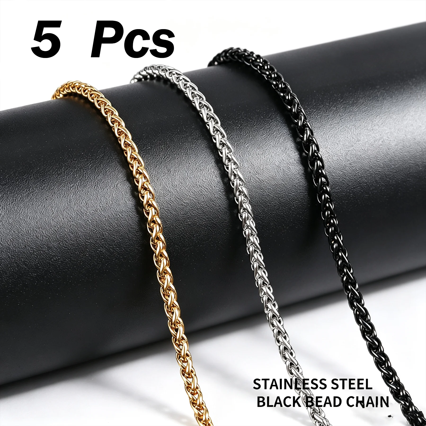 5Pcs Wholesale 316L Stainless Steel 4mm Black Dragon Basket Chain 45/50/55/60cm Necklace Bulk DIY Jewelry Making Accessories