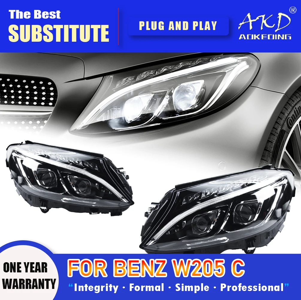 

AKD Head Lamp for Benz W205 LED Headlight 2014-2020 Headlights C200 C260 C300 DRL Turn Signal High Beam Angel Eye Projector Lens