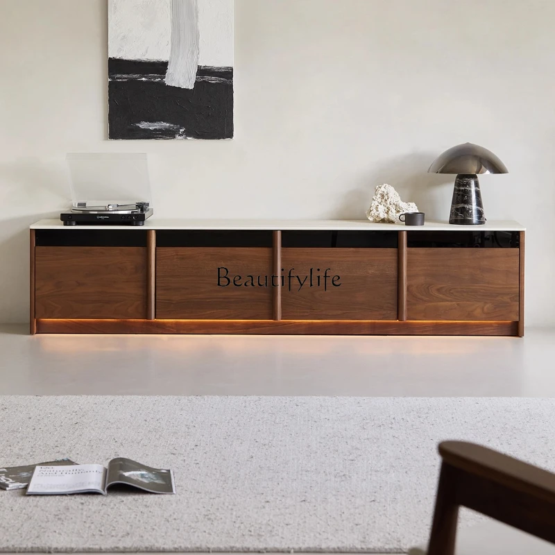 

Solid wood TV cabinet floor-to-ceiling North American black walnut living room small apartment storage locker