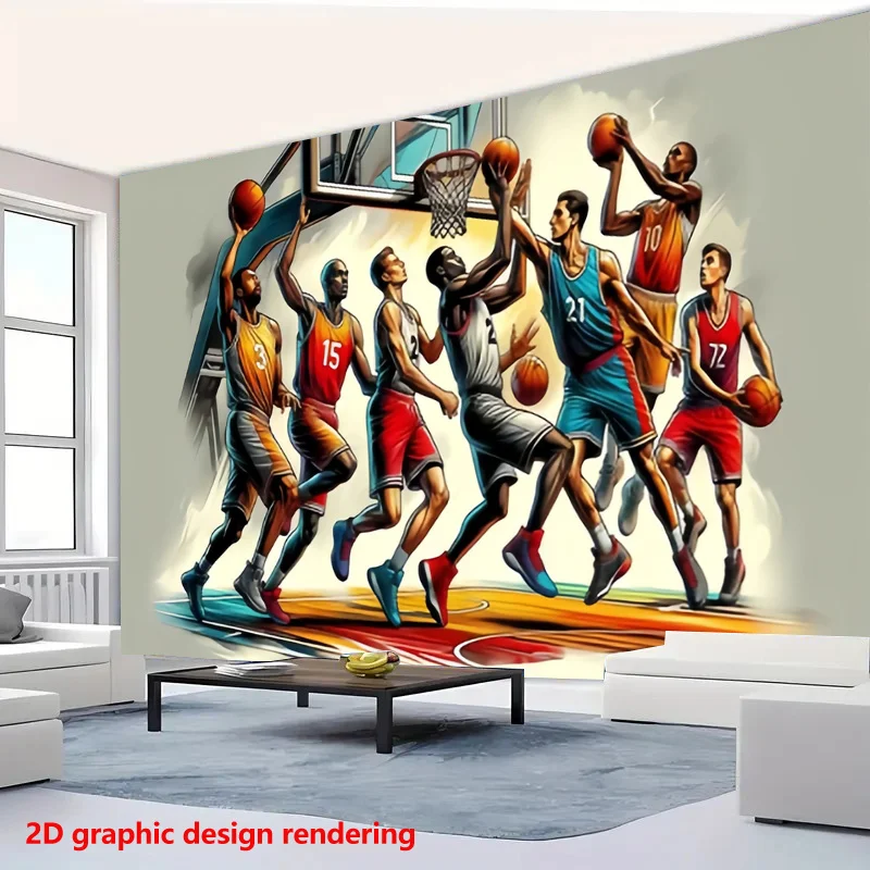 Basketball Player Tapestry, Dynamic Dunk Action Wall Hanging, Sports Art Decor for Boys Bedroom Gym Dorm Background