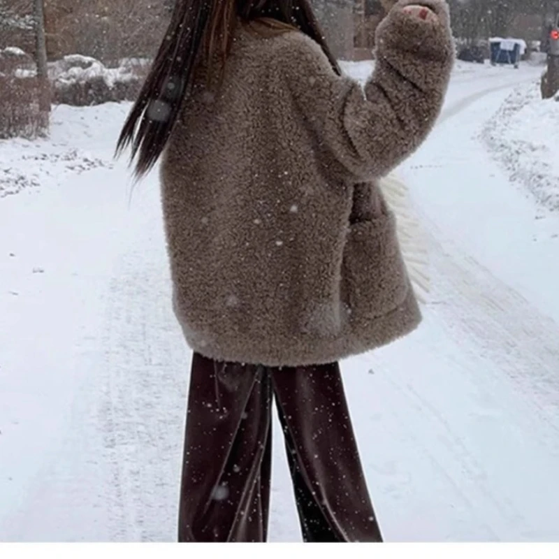 2025 Autumn and Winter Artificial Lamb Wool Coat Padded Button Women's Casual Coat