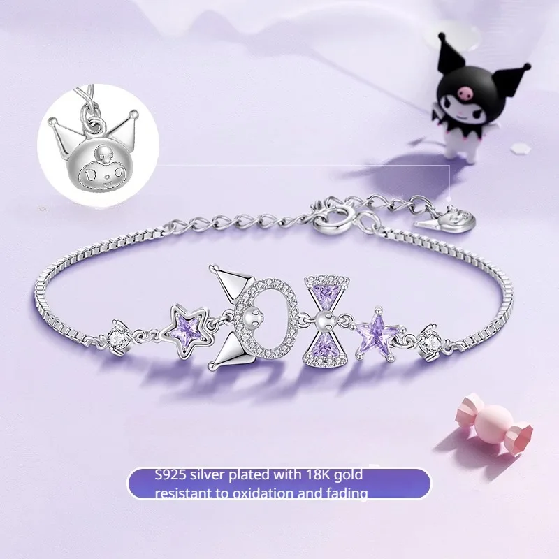 

New Sanrio Anime Kuromi Zircon Tiny Spot Silver Bracelet Kawaii Cartoon Exquisite Accessories Schoolgirl Birthday Festiva Gift