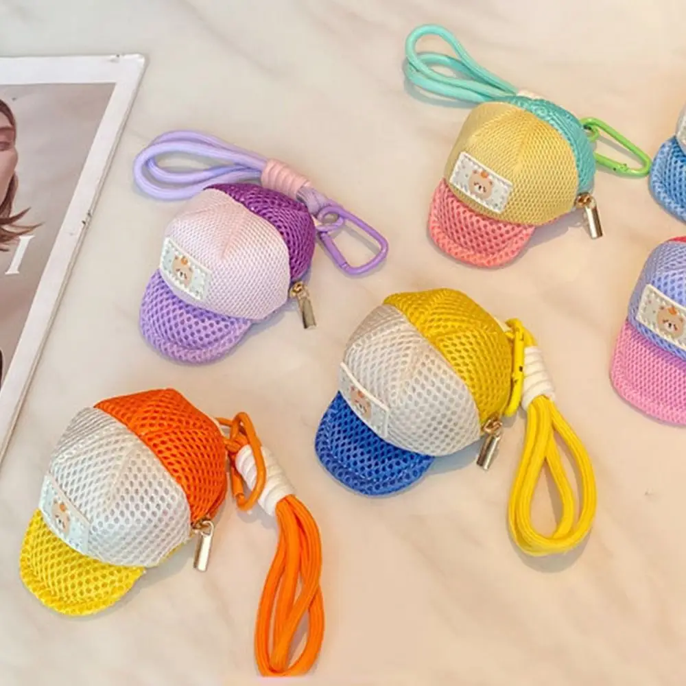 Creative Hat Shape Coin Purse Polyester Multifunctional Headphone Bag Dopamine-colored Portable Mesh Bag Backpack Hanging