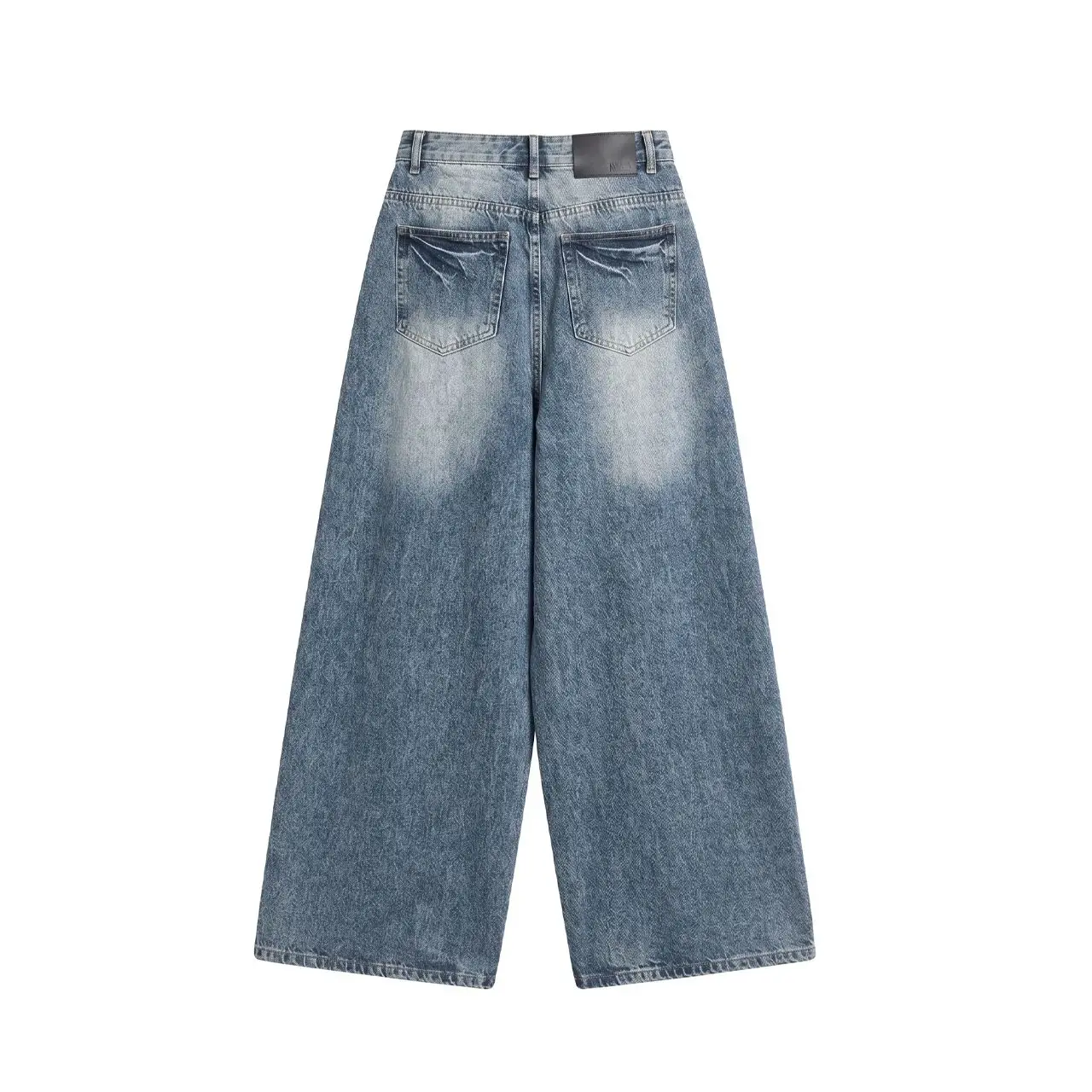 CHIC High Street Bleached Holes Baggy Jeans for Men Retro Scratched Moustache Denim Straight Pants Women Campus Casual Trousers