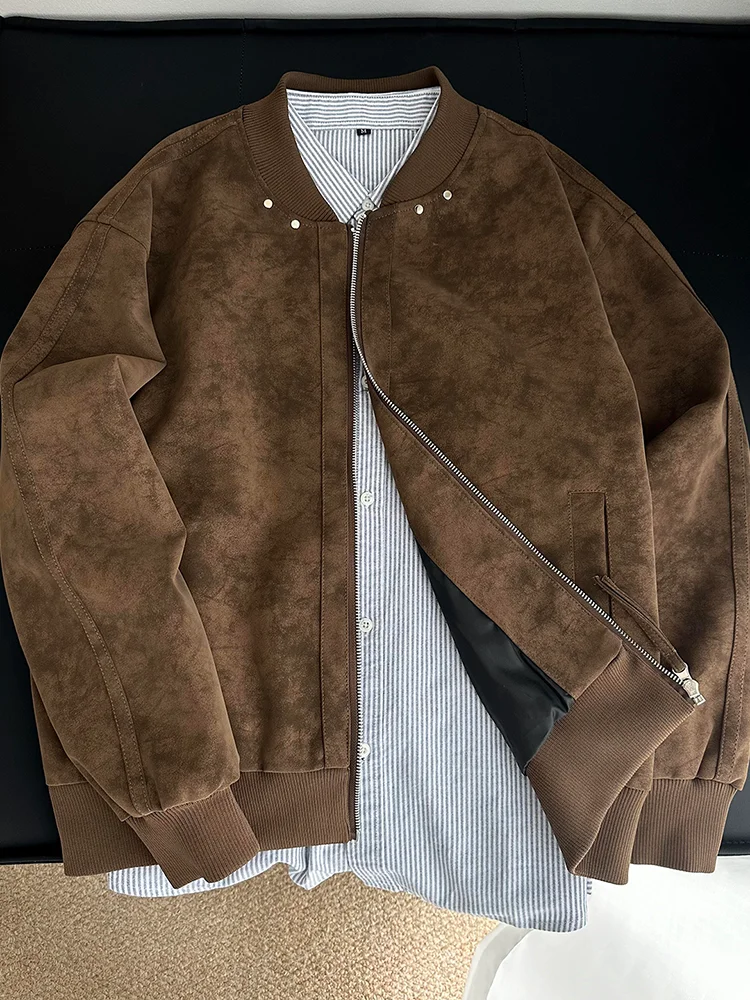 

Ретро-куртка в американском стиле, коричневая, мужская, в стиле пилот, бейсбольная, осенняя, свободного кроя, из полиэстера, CleanFit