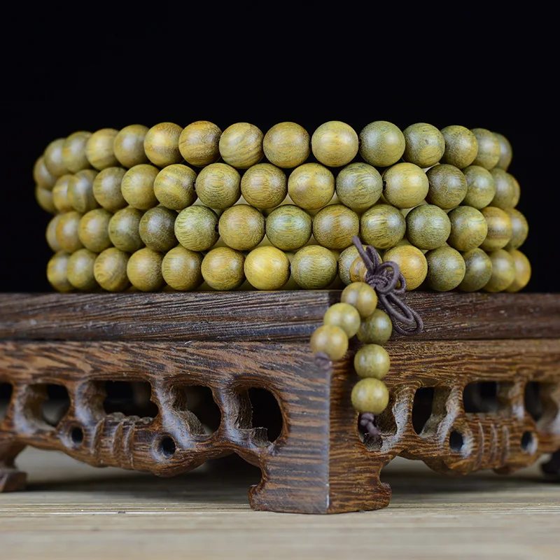 Factory Customized Precious Rosewood Agarwood Yellow Pear Pterocarpus Santalinus Guajacwood Buddha Beads Bracelet Collectables-A