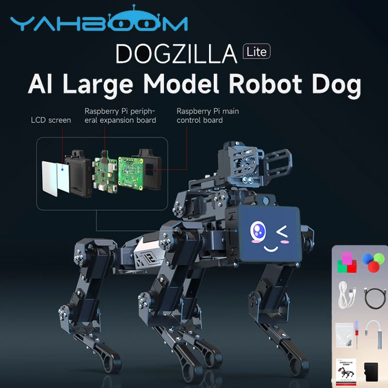 

Yahboom DOGZILLA-Lite AI Vision, большая модель робота-собаки, четвероногий бионический интеллектуальный программирующий электронный комплект для Raspberry Pi