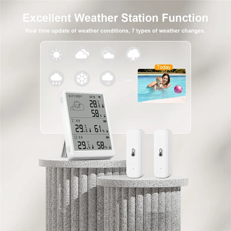 A92Z Tuya WIFI Weather Station Digital Forecast Screen 10 Wifi+RF433 Sensors Thermometer Hygrometer Support Voice Control