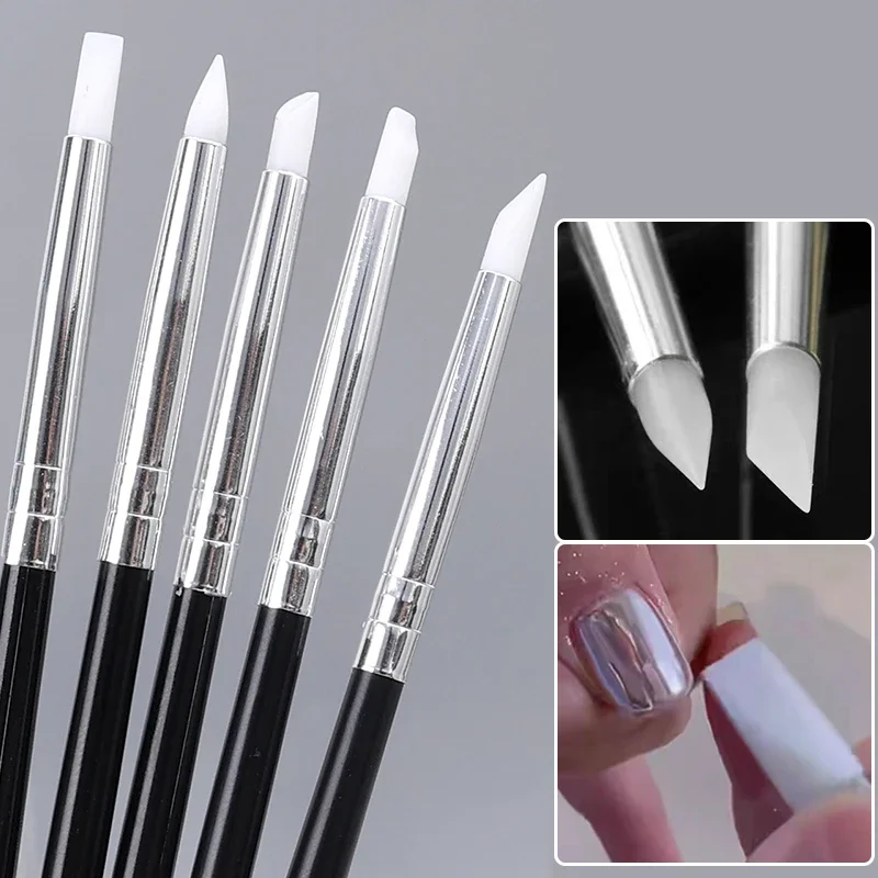 5Pcs DIY Nail Brushes Nail Art Carving Emboss UV Gel Shaping Pen Silicone Hollow Pottery Sculpture Tools Dotting Nail Brush