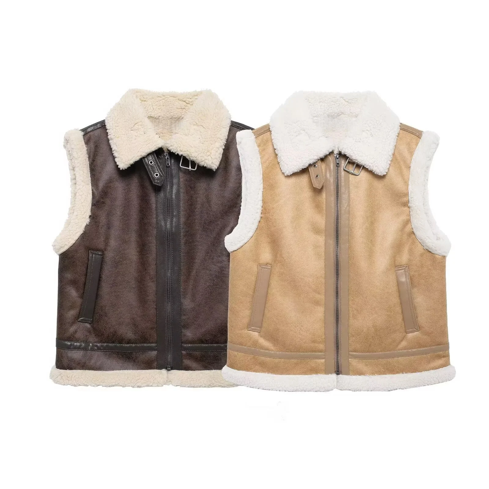 

2025 зимний новый женский модный мягкий удобный повседневный стильный жилет без рукавов с воротником и флисовой подкладкой Тедди