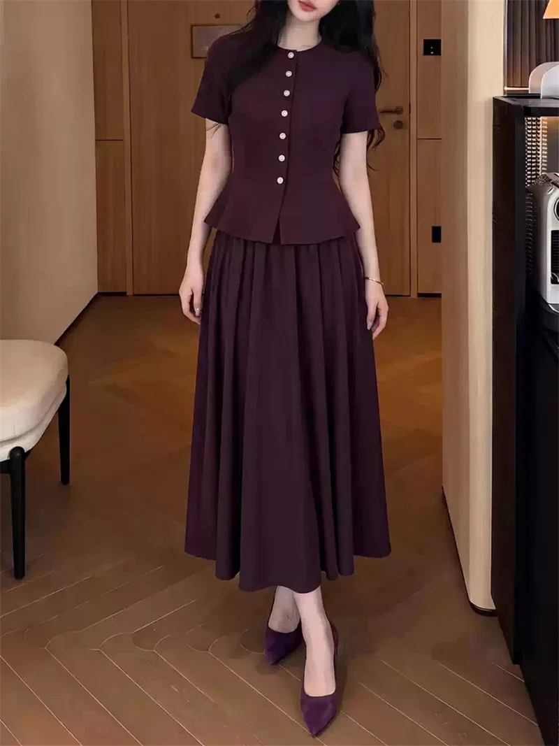 Waist-Cinching Women's Ruffles Trim Knitted Midi Dress Retro Fitted Fake Two-Piece Autumn New Female Solid Color Long Robe