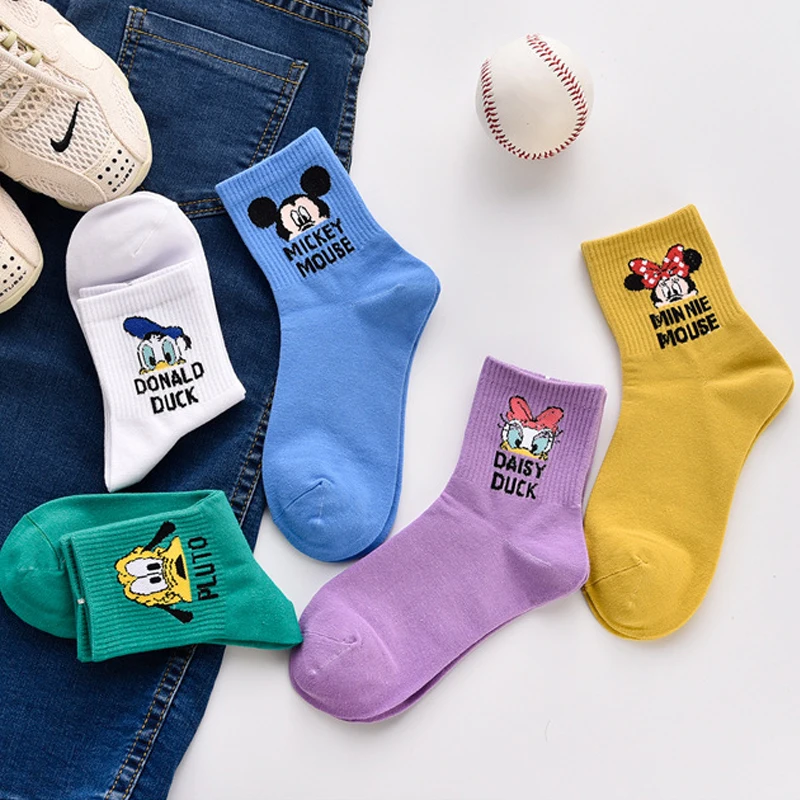 

Disney Socks Mickey Mouse Minnie Mouse Medium Tube Socks Donald Daisy Duck Printing Cotton Socks Cartoon Casual Breathable Sock