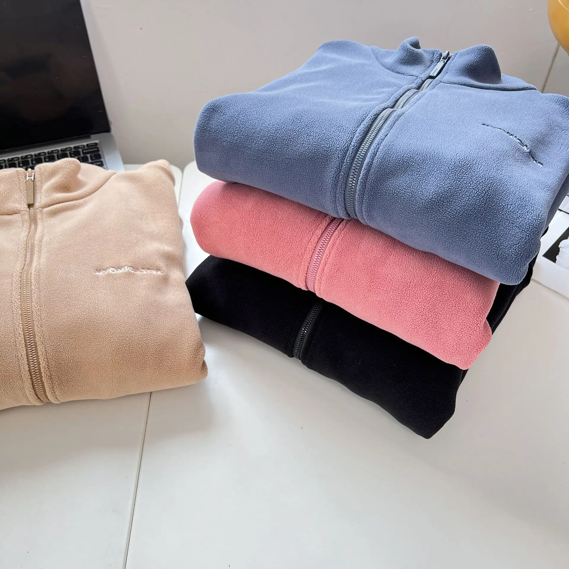Chaqueta con capucha de lana de talla grande para mujer, ropa informal de moda, cuello alto, cremallera gruesa, prendas de vestir, abrigos de mangas