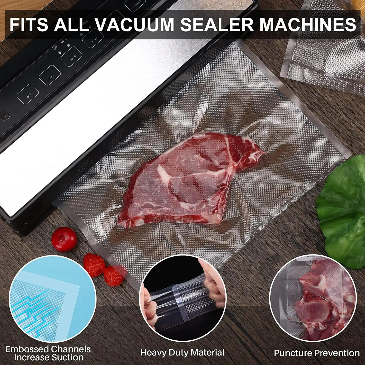 100PCS/LOT vacuum sealer Plastic Storage bag for vacuum sealing machine for pack food saver Packaging Rolls packer seal bags