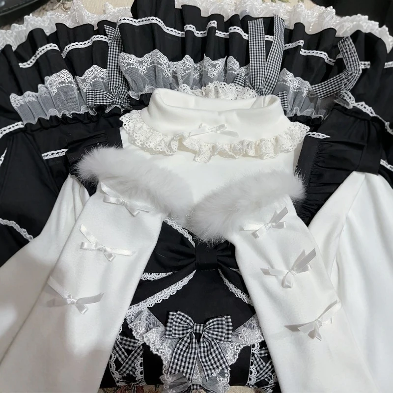 Japanese Style Original Autumn Winter New Fleece Lolita Thickened Warm Inner Top Sweet Cute Versatile  Base Shirt for Women