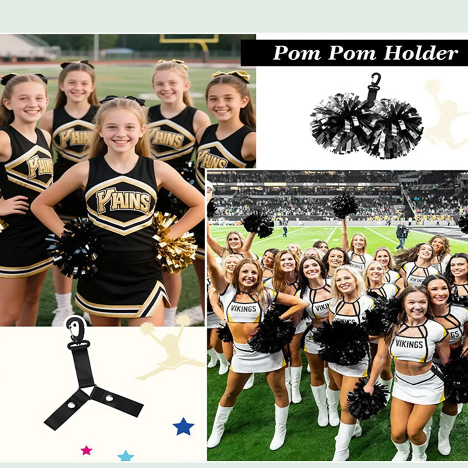 حامل التشجيع Pompom منظم حقيبة التشجيع مع أزرار كبس شماعات متينة لـ Poms المتعددة، ملحقات تروس التشجيع للفتيات #6
