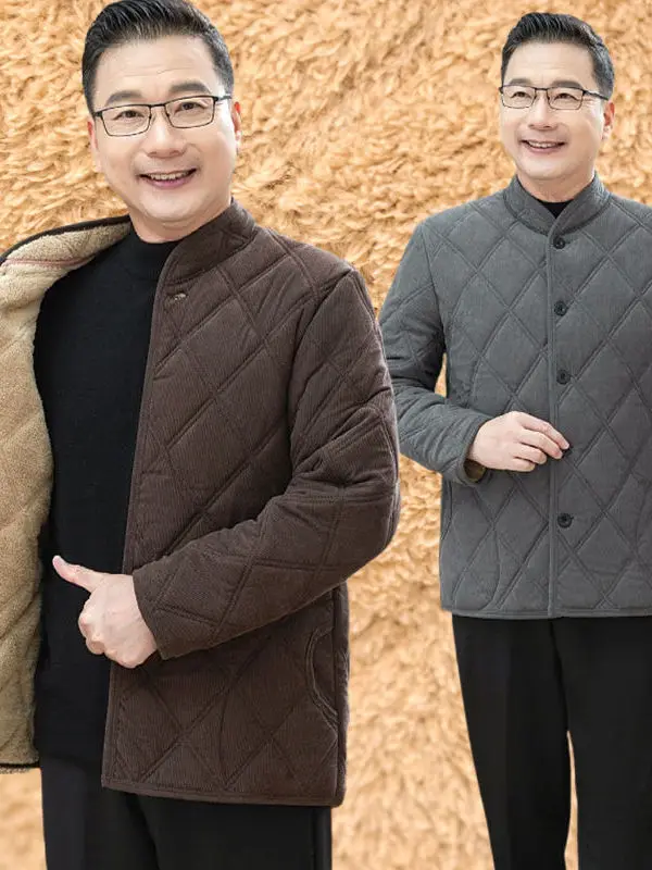 سترة رجالية مبطنة بالصوف السميك معطف شتوي دافئ عازل للحرارة بأسلوب الأب والجد كاجوال للأعمال وأوقات الفراغ #1