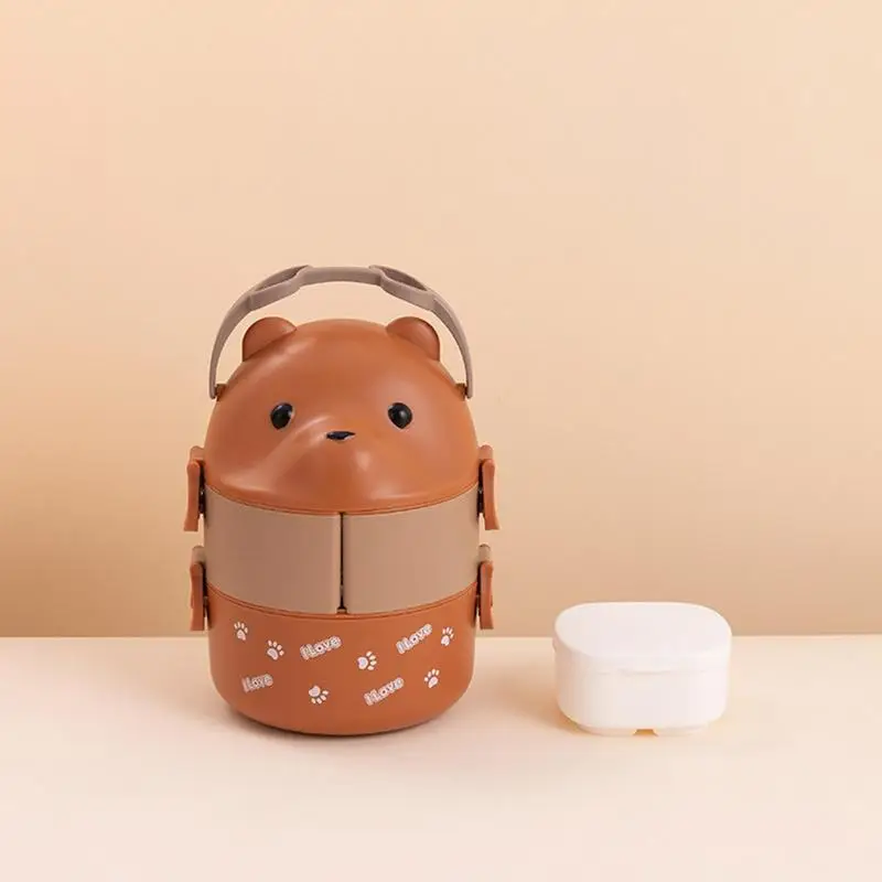 Stackable Bento Lunch Box Large Capacity Eyeglass Bear Bento Box Double Layer Portable Containers Food Vacuum Thermos Lunch Box