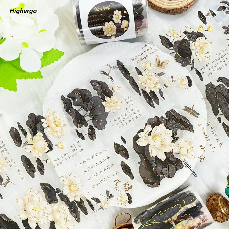 

2m/Roll Black Lotus PET Tape Lantern Decorative Washi Masking Tape Stickers Scrapbooking Planner Journal Aesthetic Stationery