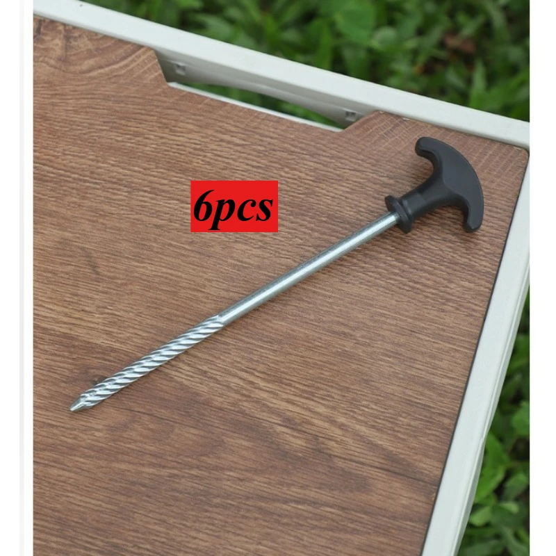 6pcs Tent Stakes T-Handle Screw-in Ground Pegs For Canopy Awning Tarp Corkscrew Twist Anchors For Camping Outdoor