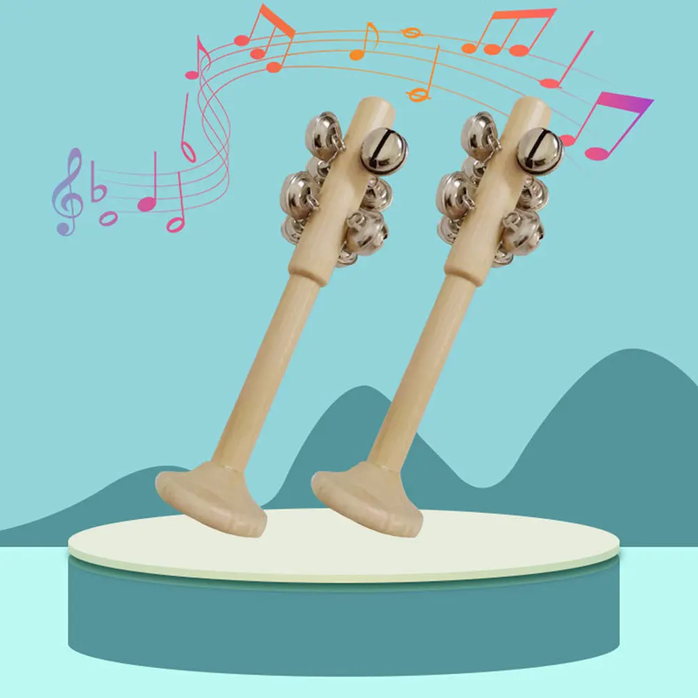 

2Pcs Wooden Stick Bells Musical Instrument Cognitive Early Education Development Sensory Learning Tool for Babies