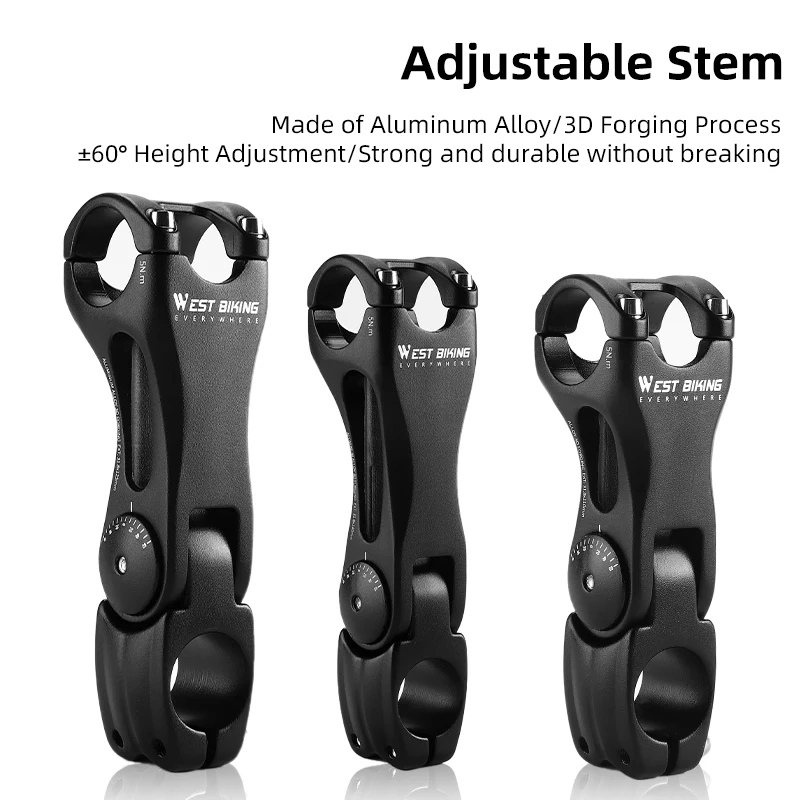 WEST BIKING MTB Bicycle Handlebar Stem Adjustable 60 Degree Angle Riser 31.8mm Handlebar Mount Front Fork Variable Stem Adapter