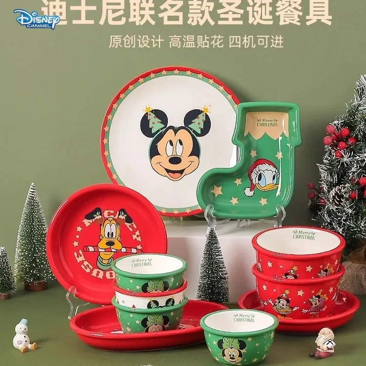 

Disney Mickey Mouse Mickey Donald Duck Christmas series ceramic tableware bowl household cute rice bowl plate dinner plate