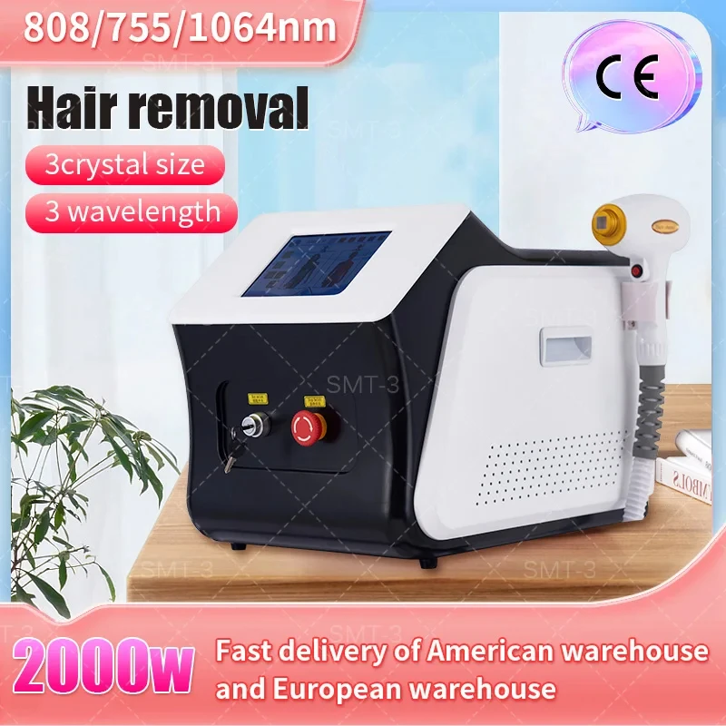 2000W 808 Diode 3 Wavelength 755 808 1064nm  Hair Removal Equipment with Ice Titanium Device Permanent Hair Removal Machine