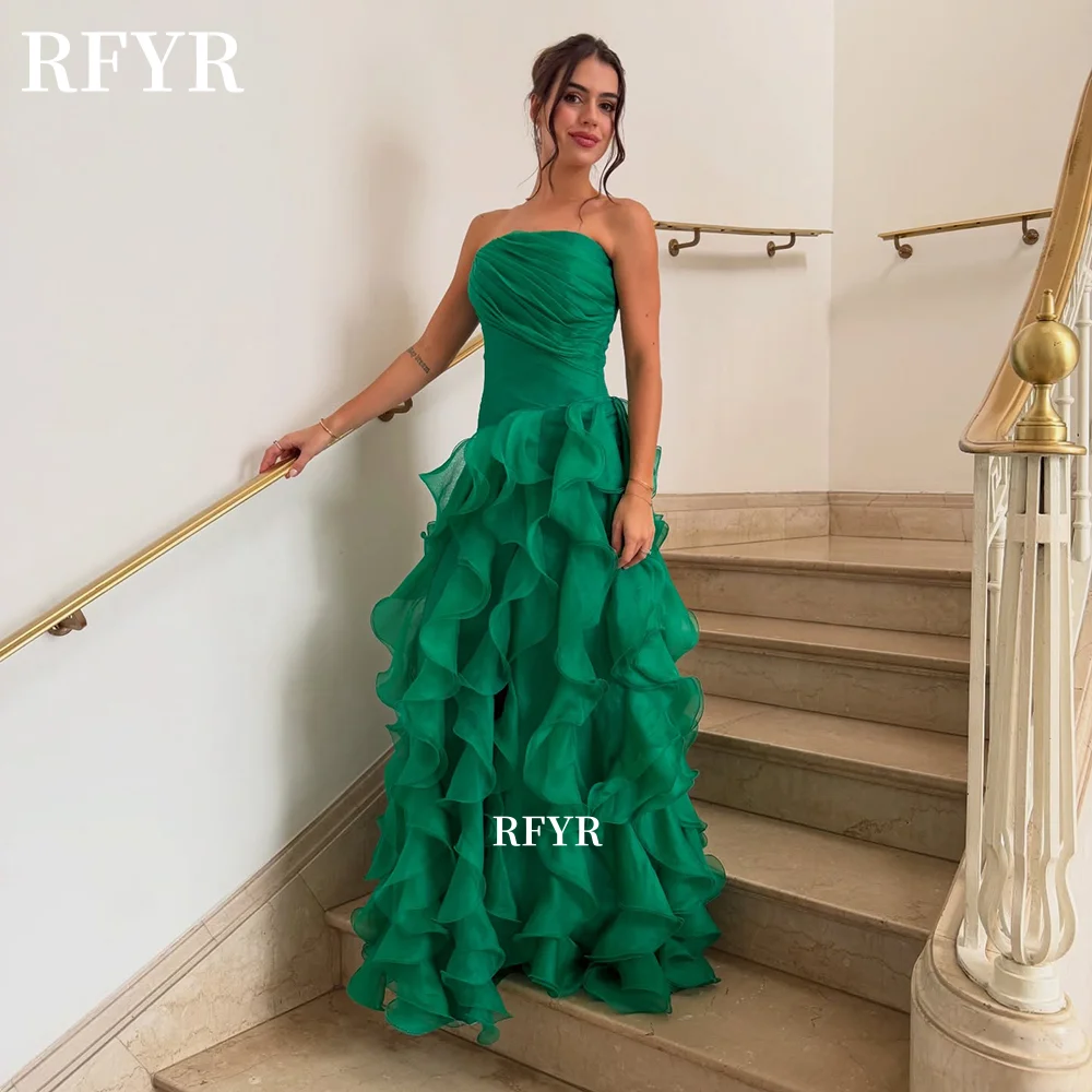 

RFYR Strapless Prom Dress with Ruffles Party Dress Multi Layers A Line Evening Dress for Princess Luxury Gala Gown Customized