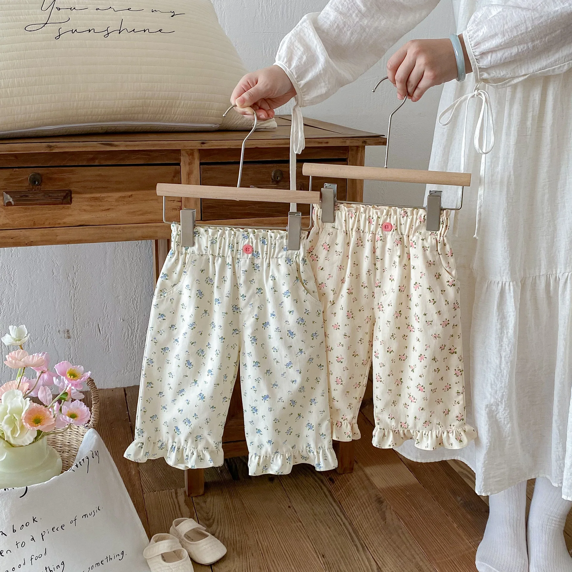 

‌2025 Autumn Girls Floral Pants Sweet Princess Korean Style Baby Toddler Elastic Waist Soft Cotton Casual Trousers Age 1-7 Years