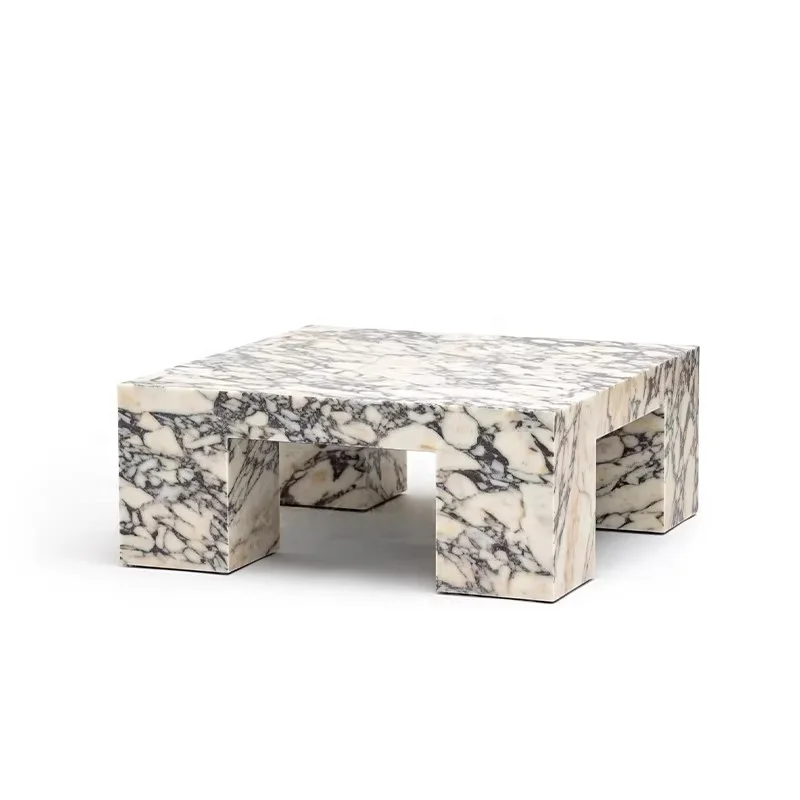 Modern Calacatta Viola square Marble Coffee/Side Table Low-Profile Plinth Block Natural Stone Living Room Furniture Center Table